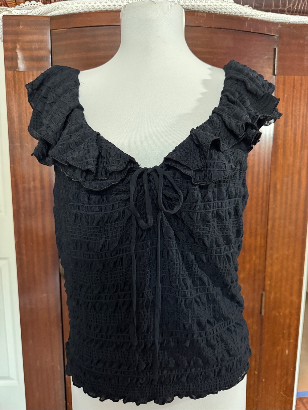 Free People Black Ruffle Sleeveless Blouse
